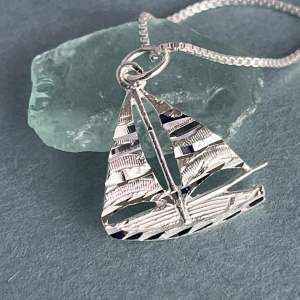 Sailboat Pendant on 16" box chain Sterling Silver 925