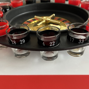 Party Roulette Wheel Set with 16 Numbered liquor Glasses and 2 Balls